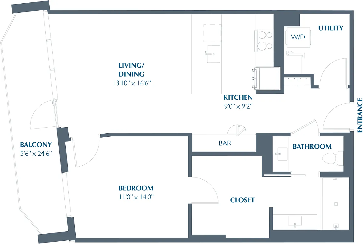 Floor plan 1BR 1BA (865 SF)