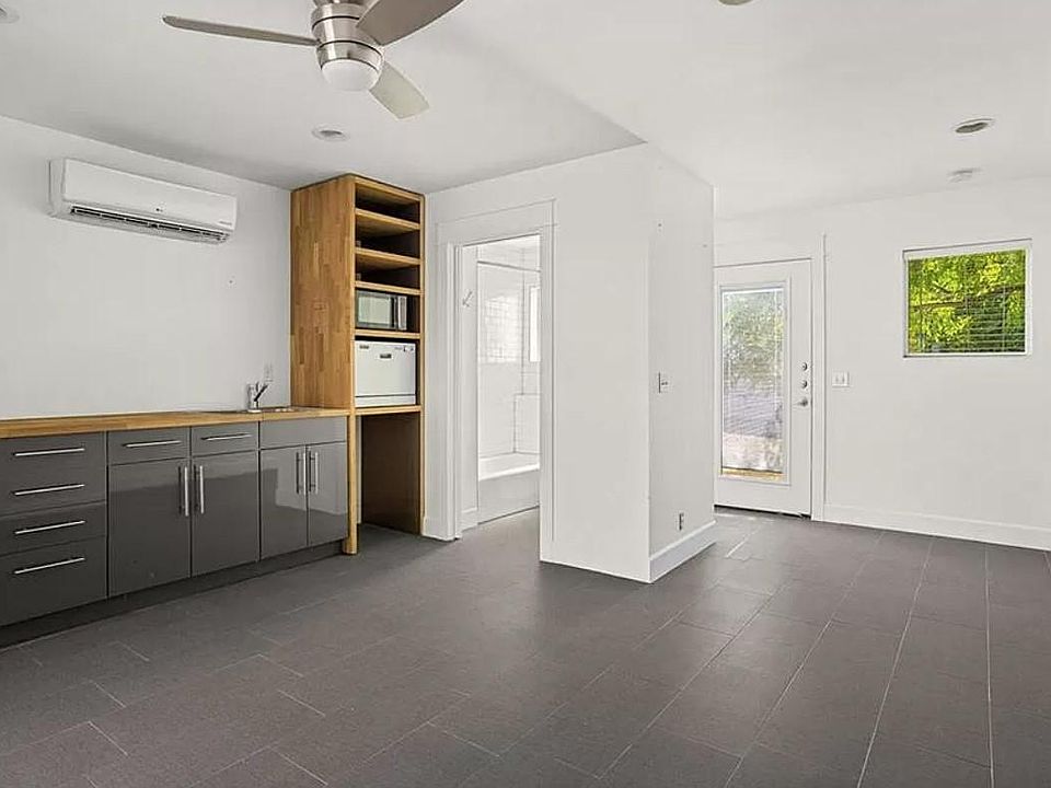 View of studio living area. Entrance to studio is on the rear right wall. Private entrance is from the back of the unit (note that back of unit is in backyard)