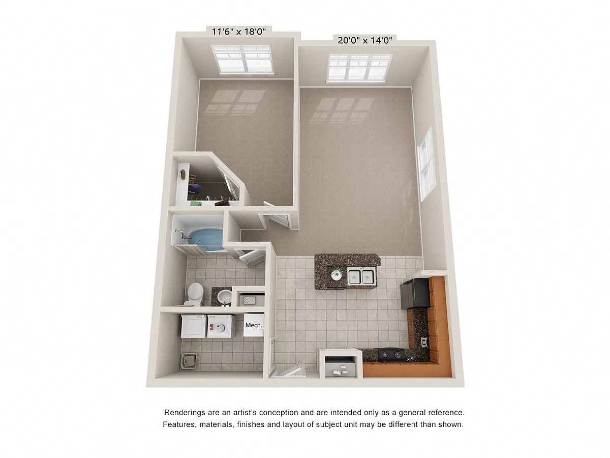 Floor plan 1 Bed 1 Bath Lookout