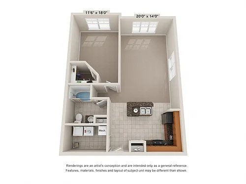 Floor plan 1 Bed 1 Bath Lookout