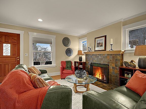 Living room with rebuilt fireplace