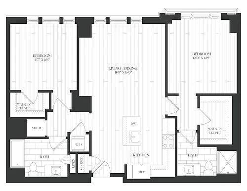Floor plan 2 Bed/2 Bath-2B-3-The Claude