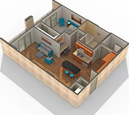 1 BR x 1 BA - D Floorplan 1 BR x 1 BA - D Floorplan