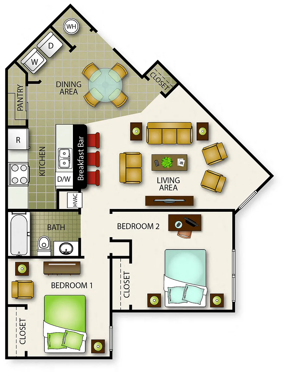 Floor plan Two Bedroom One Bath