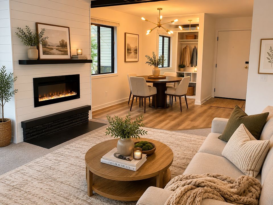 Virtually staged living and dining room