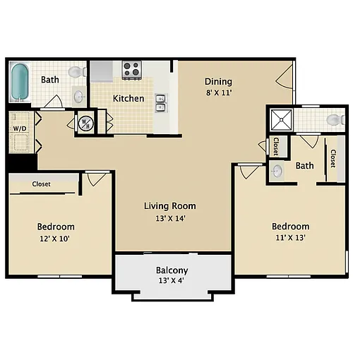 Floor plan 2 Bed 2 Bath