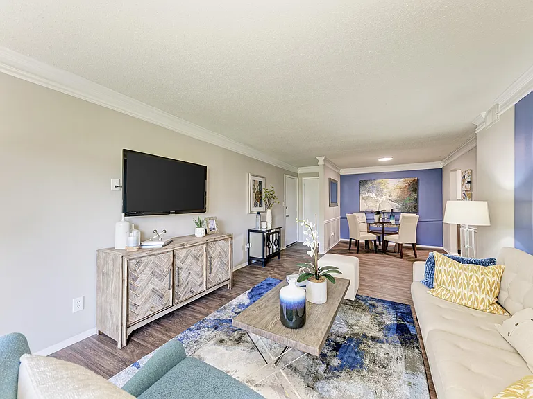 Living Room with Hardwood Style Flooring