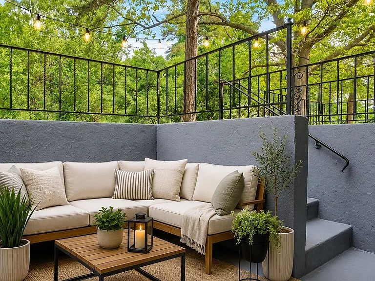Step into the serene outdoor oasis at Greenway Village Apartments. This luxurious lounge area invites relaxation among lush greenery, perfect for unwinding. Discover the ideal space for gatherings or quiet retreats. Schedule your tour today!