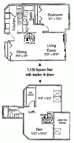 Floor plan Two Bedroom Loft Spiral Stairs