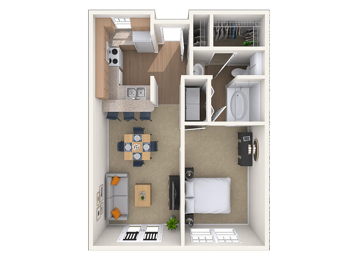 Floor plan Traditional 1x1 548-695 SF