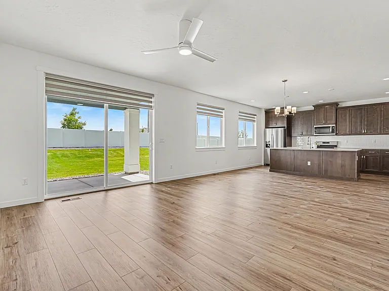 A open-concept layout with big covered patio