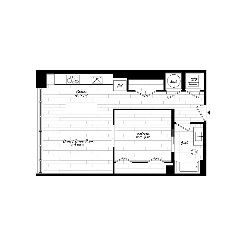 Floor plan 1 Bed - 1 Bath | AJ2 (901)