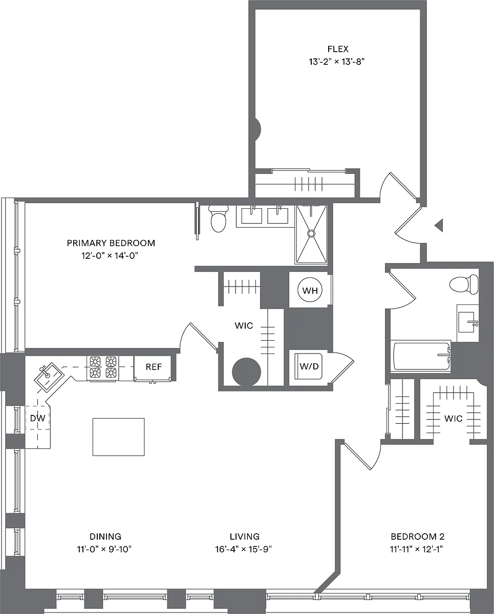 Floor plan 2 Bed+1Flex/2 Bath_B2D