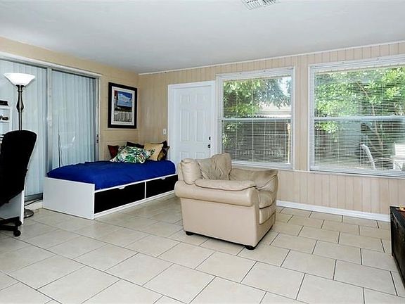 The family room overlooks the private back yard