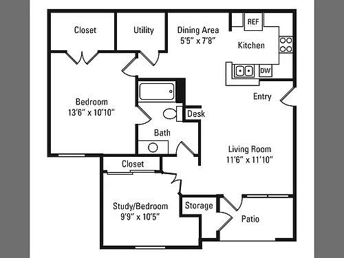 Floor plan Phase Two- 2 Bed, 1 Bath A