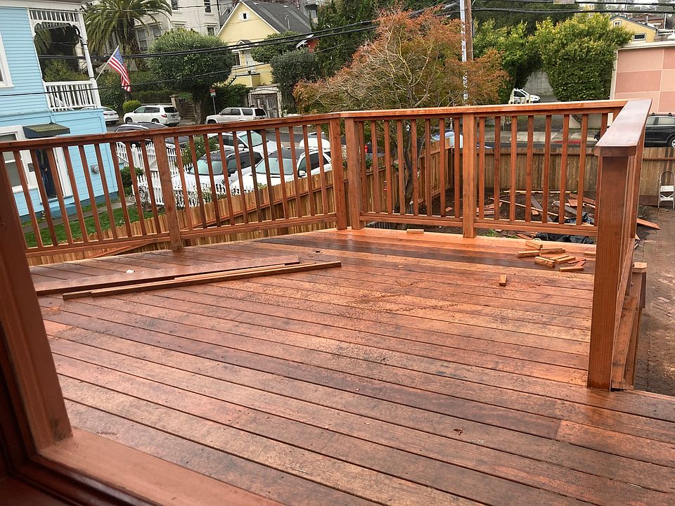Deck at front of house, while in construction in November 2022.