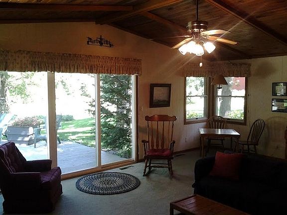 Family room has vaulted ceiling