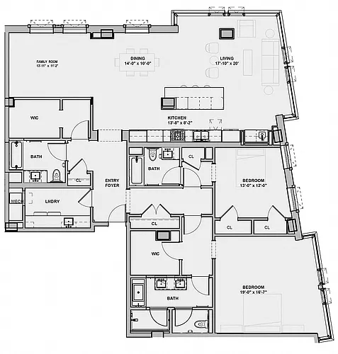 Floor plan Residence #404 (2BR/3BA)