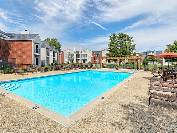 Outdoor swimming pool with lounging area