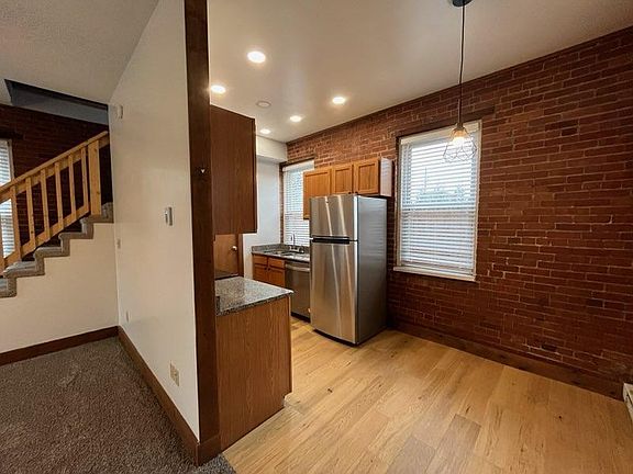 Exposed brick walls and lots of LED lighting