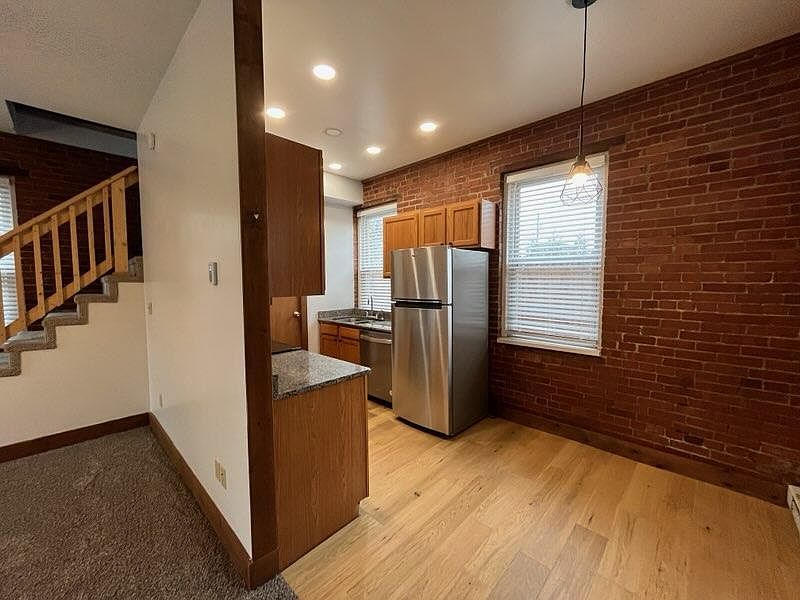 Exposed brick walls and lots of LED lighting