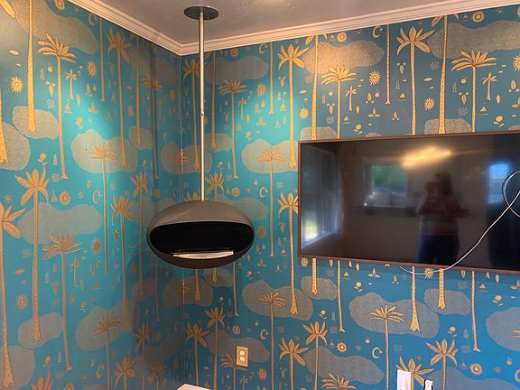 Floating cocoon fireplace.