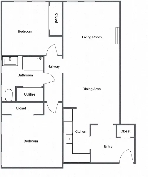 Floor plan Heyse 2 bedroom 1 Bath Type C