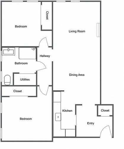 Floor plan Heyse 2 bedroom 1 Bath Type C