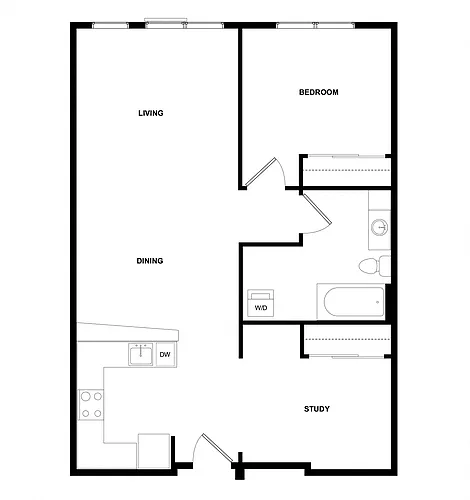 Floor plan Greenwood 1x1 Den Plan 2