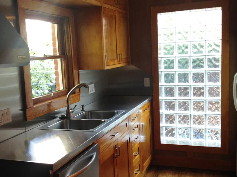 View of kitchen preparation area.