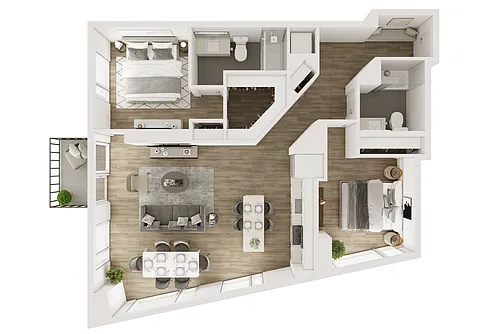 Floor plan B6: 2BR/2BA 1143 SF