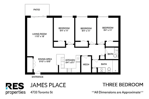 Floor plan Three Bedroom - 3 Tenants