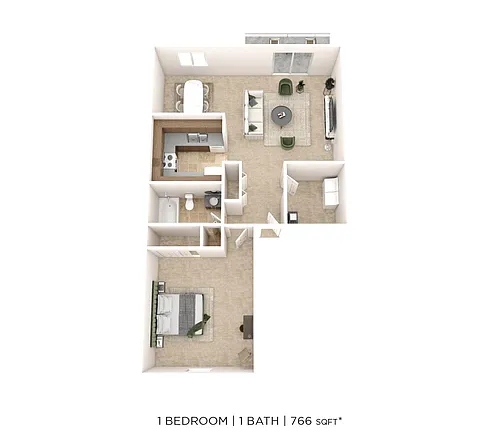 Floor plan One Bedroom - 766 sqft