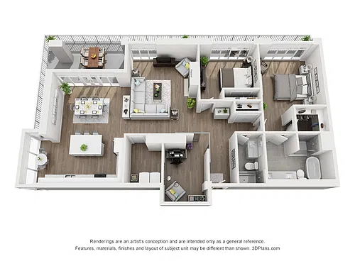 Floor plan 2 Bed 2 Bath + Den (Penthouse)