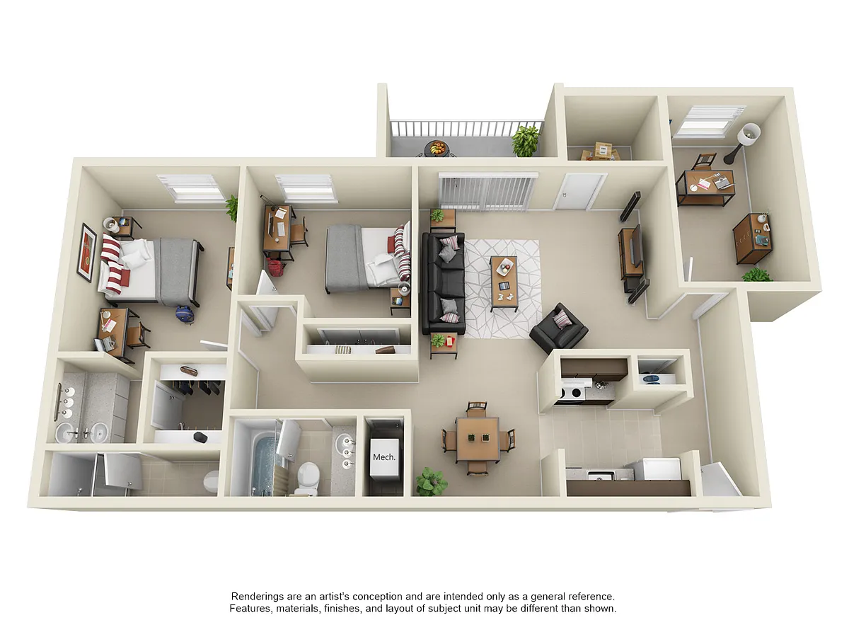 Floor plan 2 Bedroom Den South