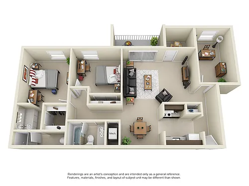 Floor plan 2 Bedroom Den South