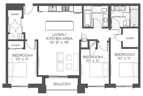 Floor plan 3 Bed/2 Bath-C1
