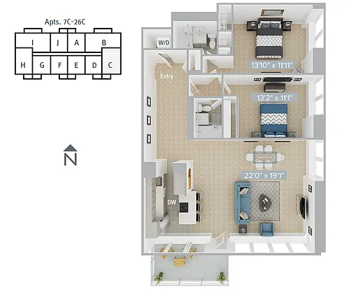 Floor plan B2-1215SF-7C-26C-Premier