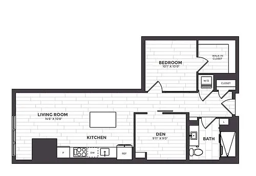 Floor plan 1 Bed + Den / 1 Bath -01