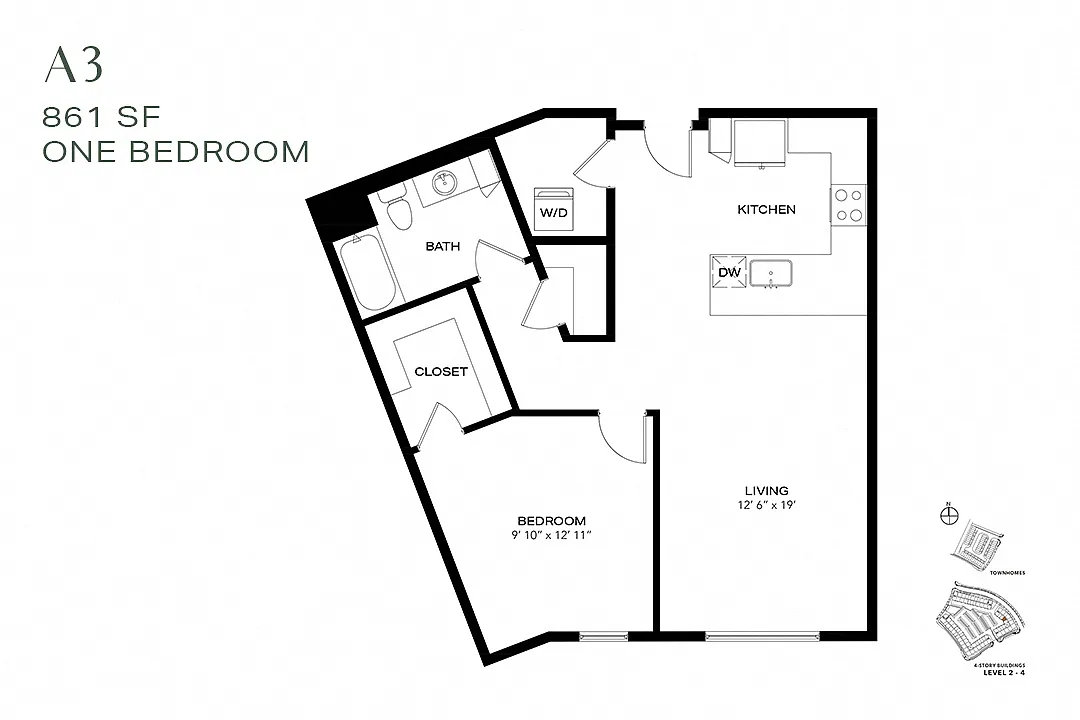 Floor plan One Bedroom A3