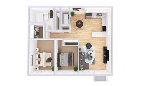 Floor plan 2 Bed, 1 Bath (920 Sq. Ft.) (Renovated)