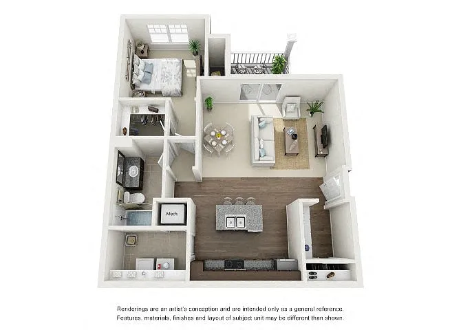 Floor plan Bedford, 1 Bed, 1 Bath