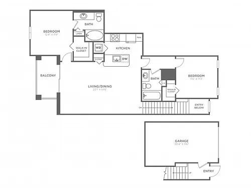 Floor plan Rivera Two Bedroom Two Bath (1098 SF)