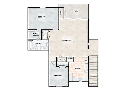 Floor plan 2 Bed, 1 Bath