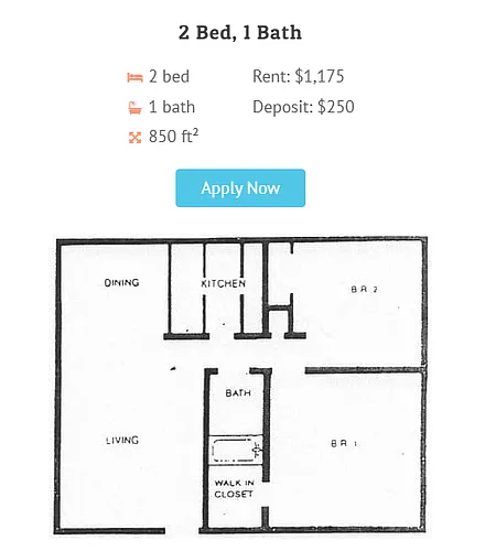 Floor plan 2 Bedroom 1 Bath