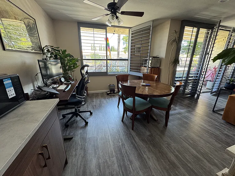 View from kitchen toward dining area.