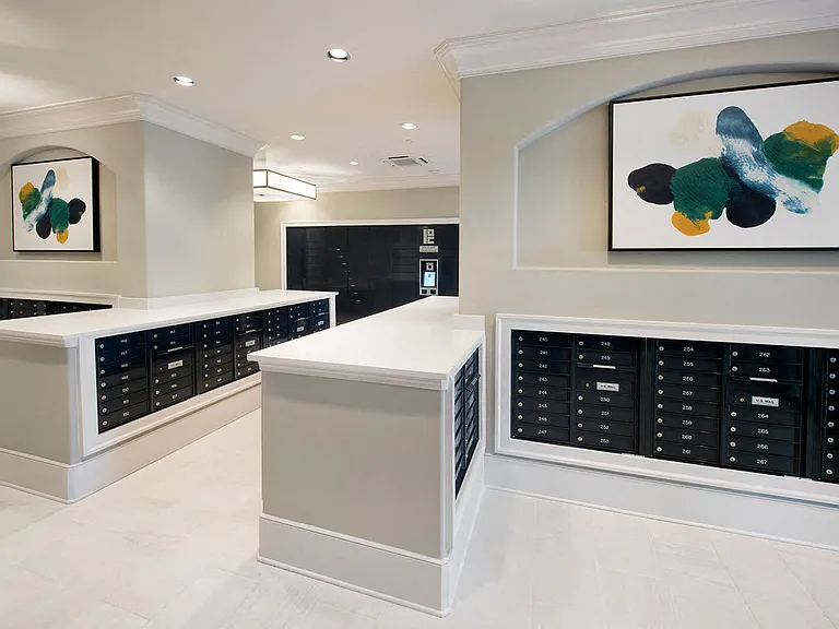 Indoor mail room and 24/7 package service provided for your convenience