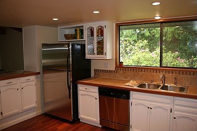 View through large kitchen window
