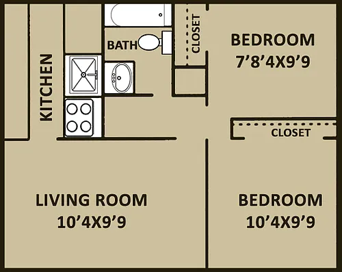 Floor plan 2A-2 Bedroom 1 Bath