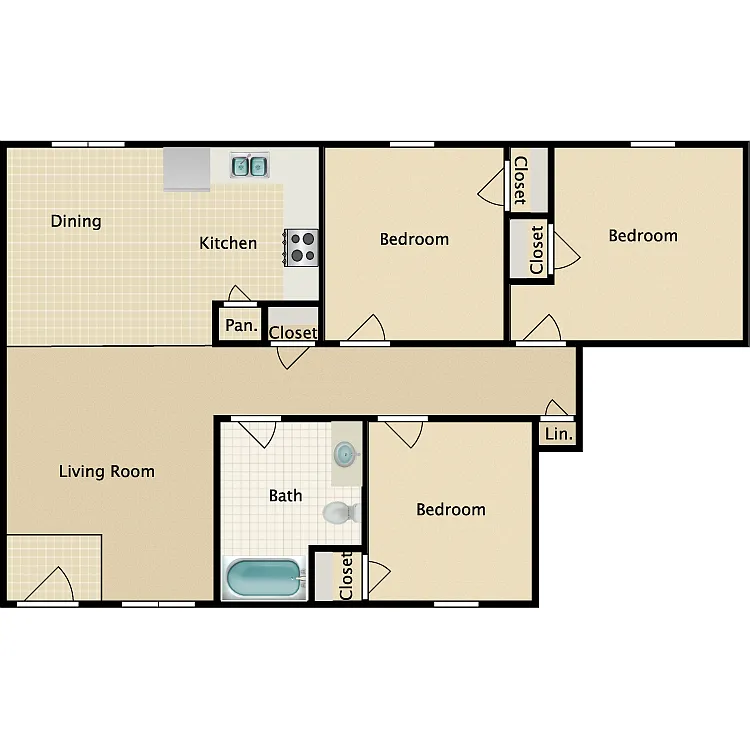 Floor plan 3BR 1 BA